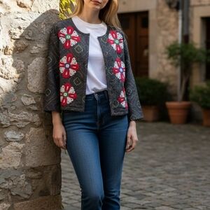 Roberta Roller Rabbit Embroidered Blazer Wool Cotton Blend Womens